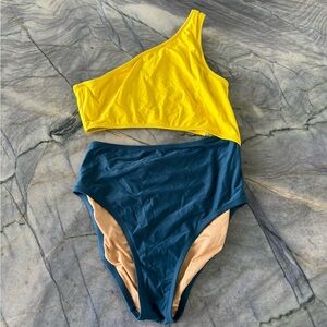J. Crew | Yellow and Teal One-Shoulder Swimsuit | NWOT